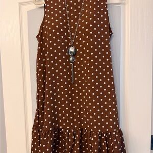 Brown Polka Dot Ruffle Hem Dress
